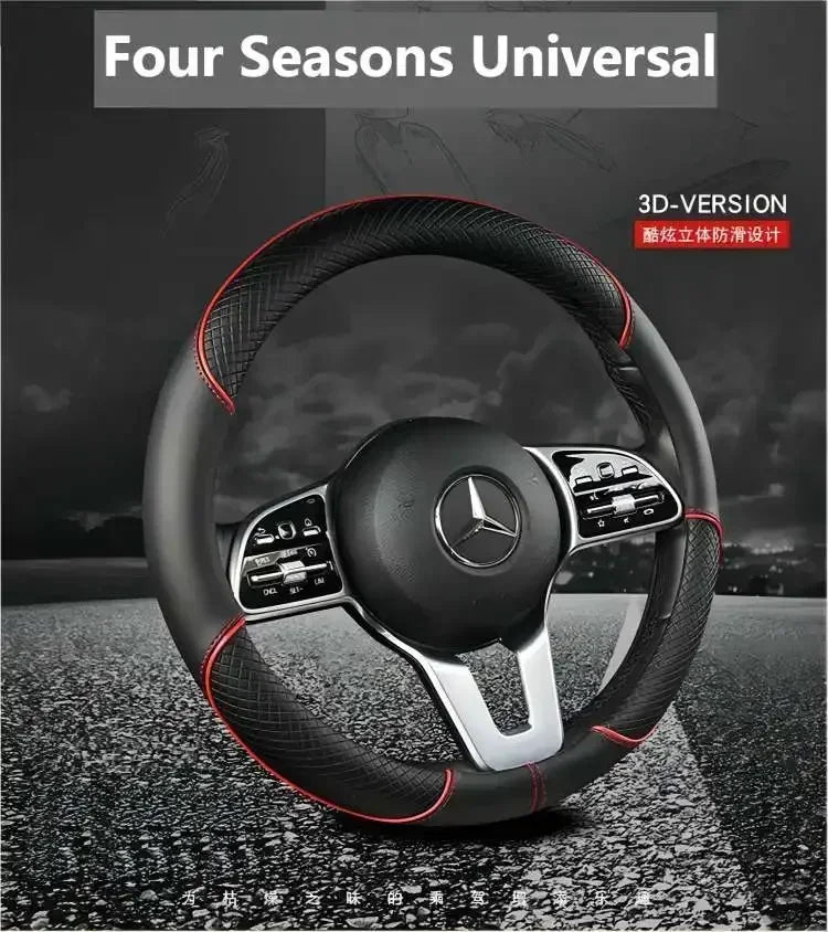 All Seasons Leather Diamond Steering Wheel Cover Universal Fit for 14 .5-15 Inch Durable Leather Cover Anti-Slip Veins Amagi