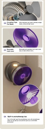 Foldable Desktop Fan Mini Wall-Mounted Car With Warm Night Light Rechargeable 4 Gears Adjustable Portable Air Circulation Amagi