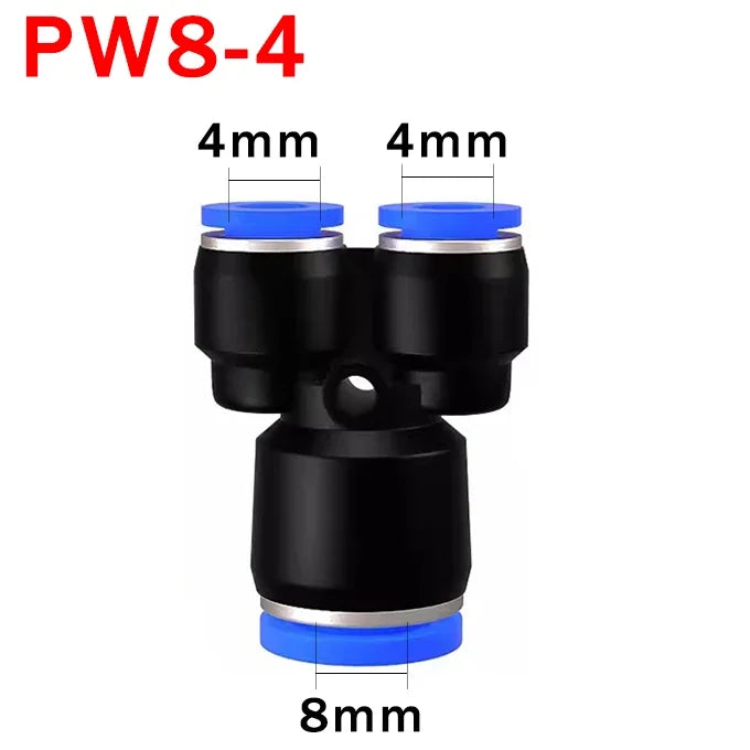 10pcs Y-Type Pneumatic Tee Fittings PY4-PY16 (4-16mm OD) - Push-In Quick Connect for Air/Water Hose, Blue Nylon & Brass