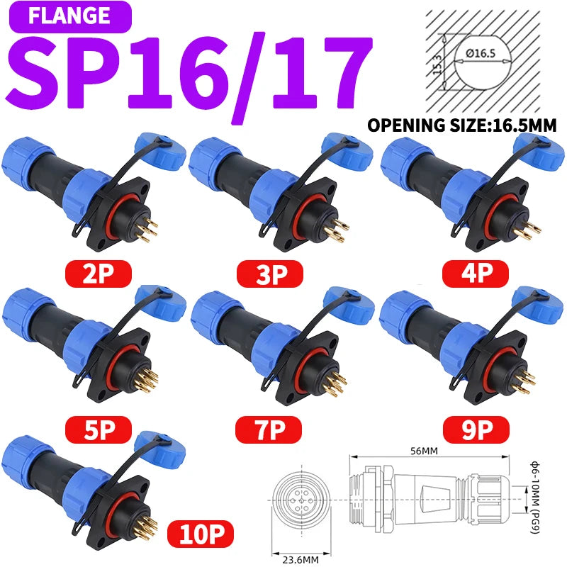 SP13 SP16 SP17 SP20 SP21 2PIN-12PIN Panel Mount Waterproof Aviation Connectors Plug Socket IP68, Electrical Cable Wire Connector