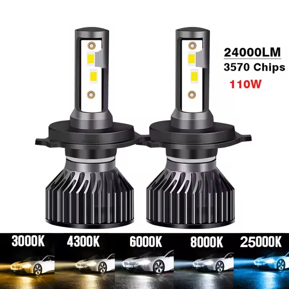H7 Led Headlight Turbo 24000LM 110W 3570 Chips H1 H4 LED Bulbs Lamps 4300K 6000K 8000K 16000LM 80W H8 H9 H11 Fog Lights Amagi