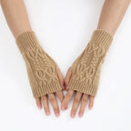 Men Women Stretch Acrylic Knit Stripe Fingerless Mitten Student Couple Winter Warm Twist Flower Half Finger Solid Glove Amagi
