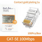 100Pcs Bulk Cat5e/Cat6 RJ45 Connectors Gold Plated for Gigabit Ethernet 100M/1000Mbps High-Speed Network Cable Plug