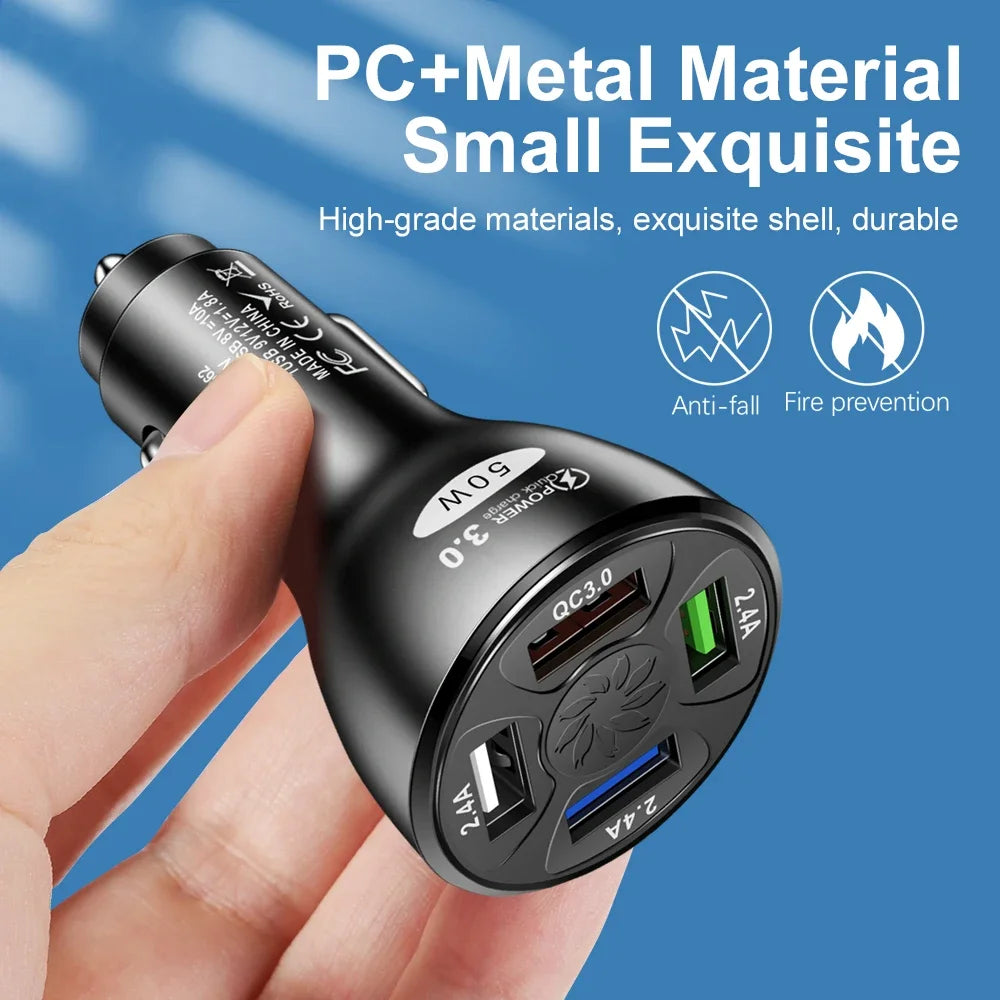 66W USB Type C Fast Charger For Car PD 4 USB Car Quick Charge QC3.0 12/24 V Cigarette Lighter Charger Adapter For iPhone Xiaomi