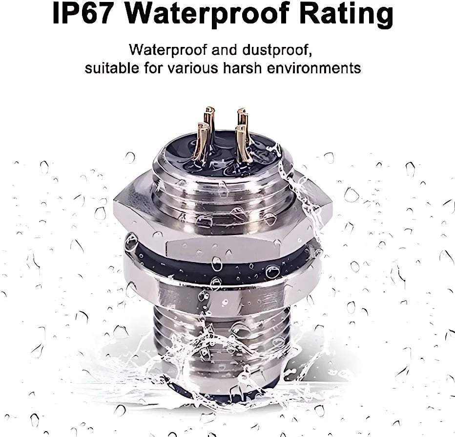 5/20 PCS M12 12mm Connector Aviation Panel Back/Front Mount Flange Socket Sensor Connector IP67 Waterproof Straight/Right Angle