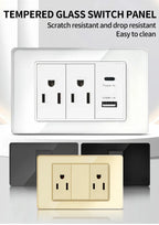 118x75mm Tempered Glass US-Thai Socket: Dual USB-C Ports & 2 AC Outlets for 110V, Scratch-Resistant Panel