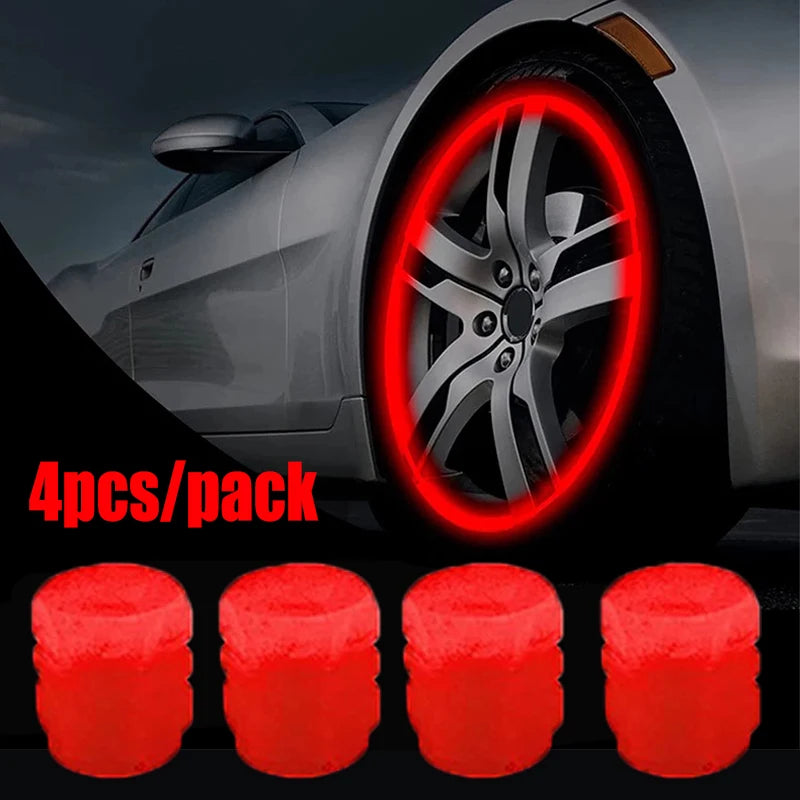 Luminous Valve Caps Car Tire Fluorescent Tyre Valve Stem Decor Luminous Cap Night Glowing Wheel Hub Nozzle Valve Caps