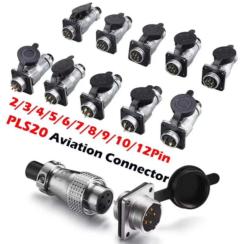 PLS20 WS20 TP20 Aviation Connector 20mm Opening Diameter 2-12 Pin Male Female Circular Plug Socket Metal Shell Waterproof IP67