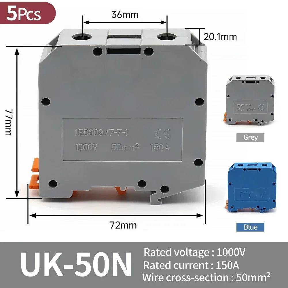 Premium Brass UK Screw Clamp Connector for Wiring, DIN Rail - Mounted,UK1.5N, 2.5B, 3N, 5N, 6N, 10N, 16N, 25N, 35N, 50N