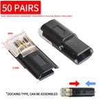 50 Pairs 2 Pin Solderless LED Wire Connector, Insulation Piercing Strip-Free Quick Plug Terminal for LED Light Cable Connection