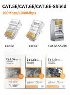 100Pcs Bulk Cat5e/Cat6 RJ45 Connectors Gold Plated for Gigabit Ethernet 100M/1000Mbps High-Speed Network Cable Plug