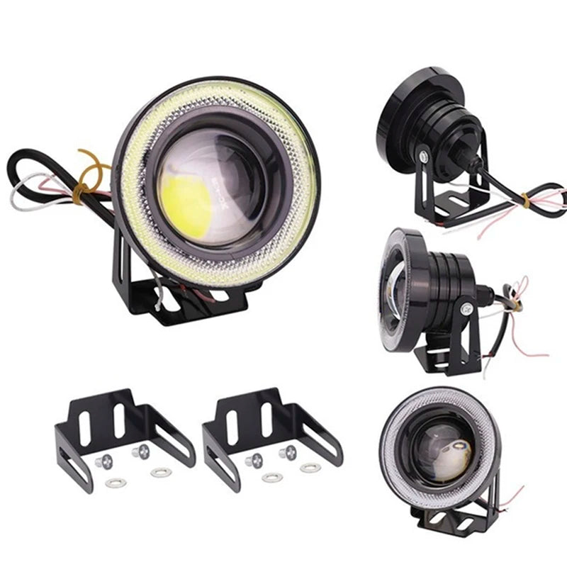 Hot 1Pcs 2.5'' 15W Car White COB LED Projector Angel Eyes Blue Ring DRL Fog Light Lamp