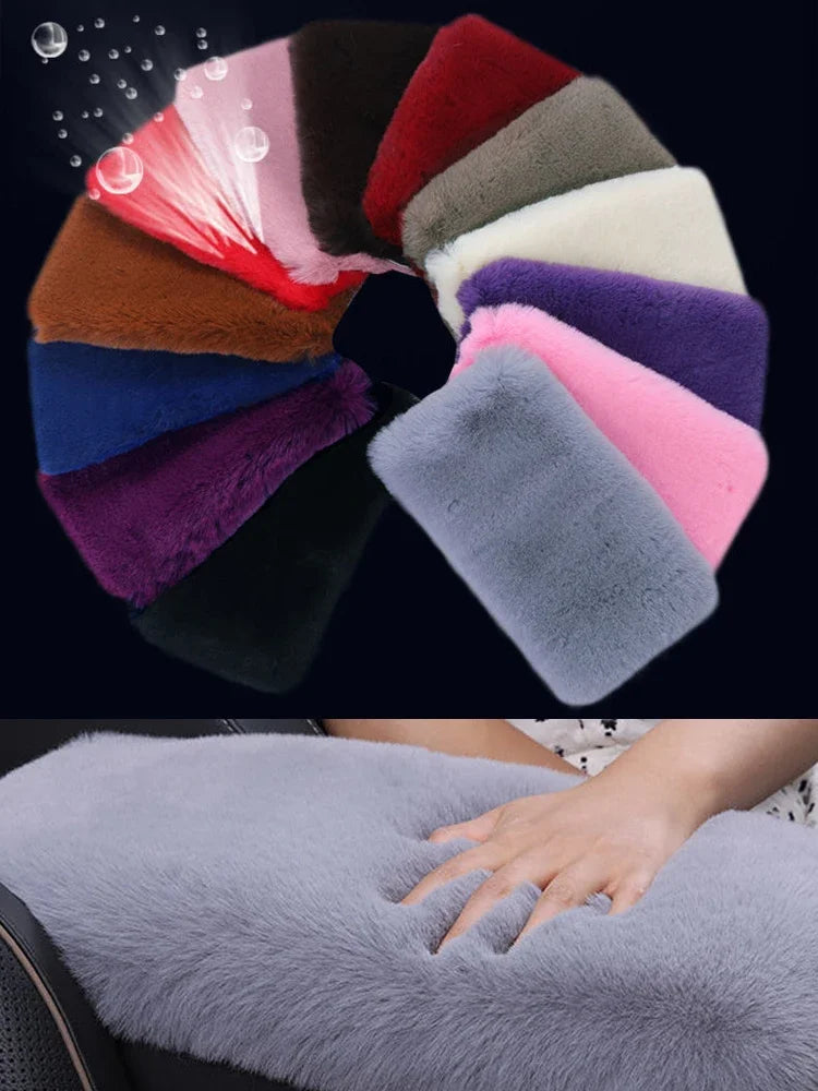 Imitation Rabbit Plush Car Armrest Box Mat Interior Center Armrest Box Cover Handhold Cover Mat Protection Mat Accessories Tools