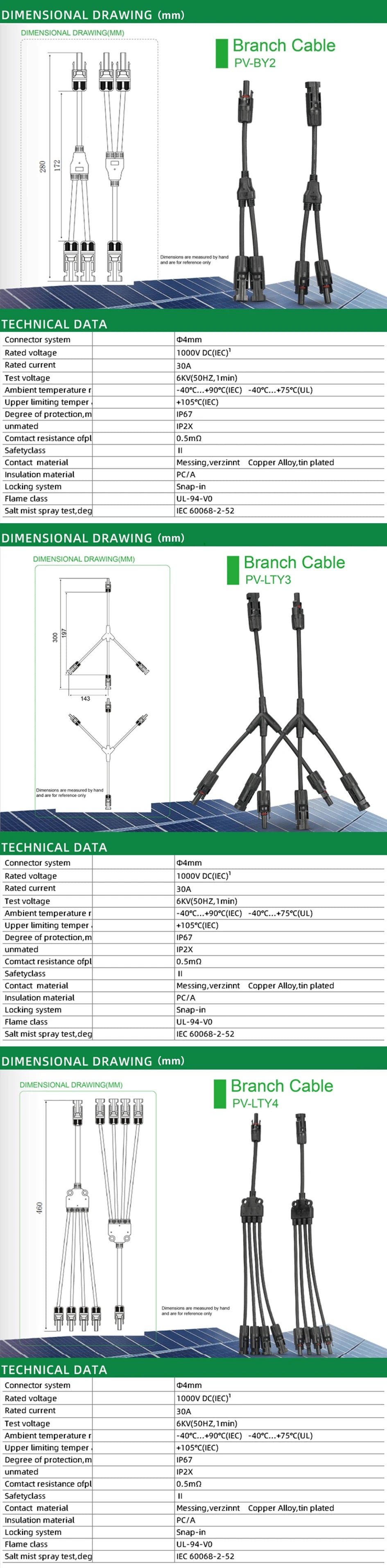 1/5/20/100 Sets DC PV Y Branch Photovoltaic Solar Connector 1000V 30A Male Female 3-Way 4-Way 5-Way Plug 1 To 2/3/4 Adapter