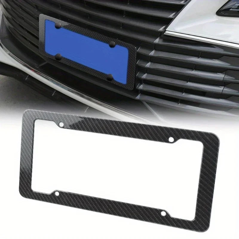 1/2PCS Carbon Fiber Pattern Plastic License Plate Frame Fiber Black Aluminum Metal Car Tag Holder Tire Screw Cap Universal Amagi