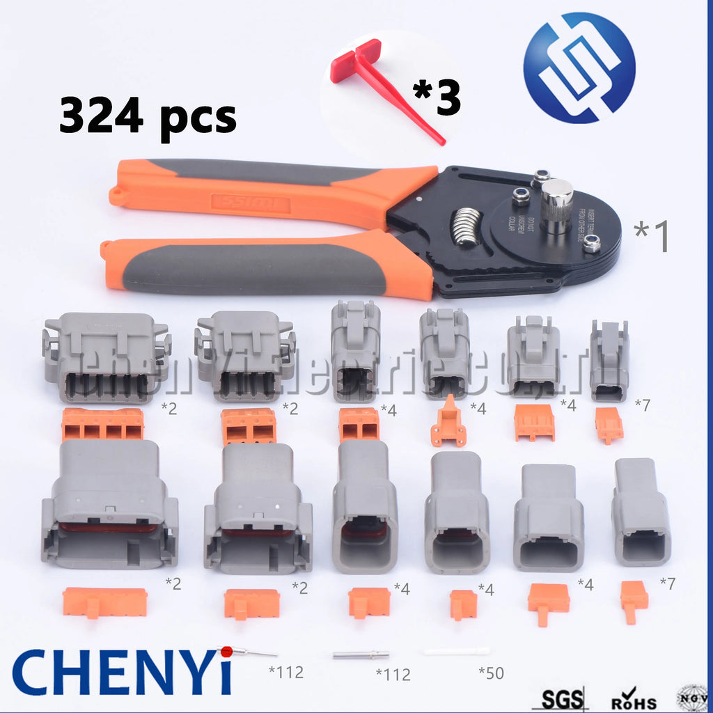 324 pcs Deutsch DTM  Waterproof Connector Kit Repair tool box DTM06-2/3/4/6/8/12S DTM04-2/3/4/6/8/12P with Pins and pliers