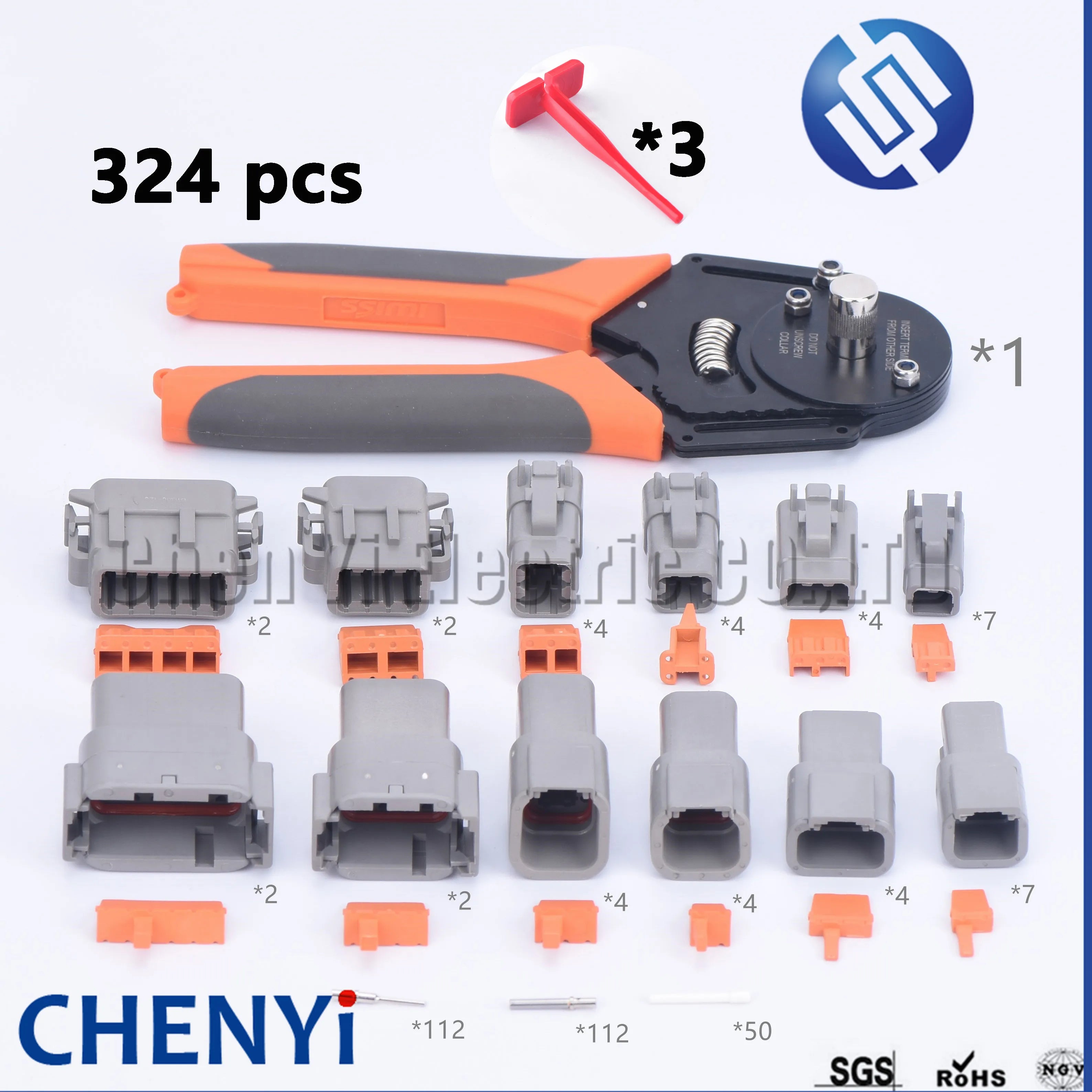 324 pcs Deutsch DTM  Waterproof Connector Kit Repair tool box DTM06-2/3/4/6/8/12S DTM04-2/3/4/6/8/12P with Pins and pliers