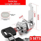 Cabinet Cam Lock Set, 5 Pack Two-Sided Keyed Alike 16MM-30MM Cylinder Cam Locks Secure Mailbox File Drawer Compartment Lock
