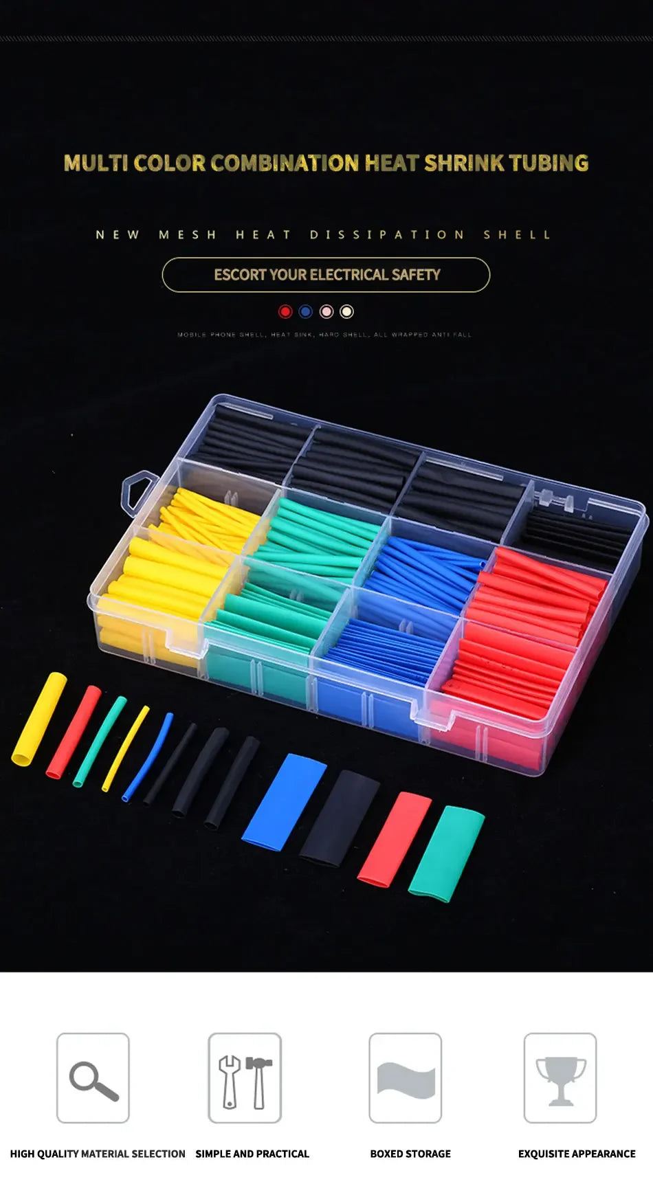 530/560/580/800PCS Heat Shrink Tubing kit 2:1 Shrinkable Wire Shrinking Wrap Tubing Wire Connect Cover Protection