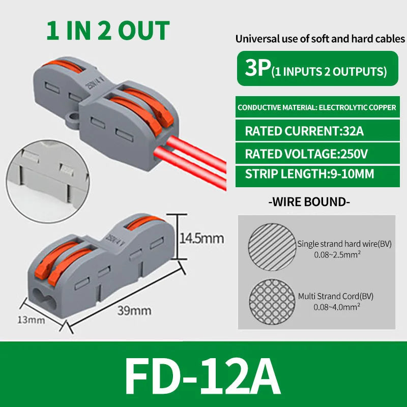 SPL-42/62/63/82/93 3/2-in 8/6/4-out Fast Wiring Terminal Multi-functional Parallel and Branch Docking Terminal Wire Connector