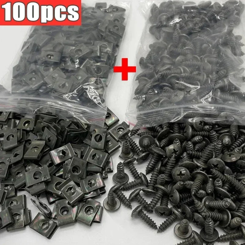 Mixed Car Motorcycles Metal 100/10pcs Screw Tapping Fastener U-Type with Screw Anti-rust Protection Clip Buckle Iron Sheet Amagi