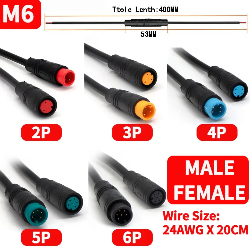 5/20/100 PCS M6 M8 Julet Sensor Waterproof Electric Bicycle Butt Joint Plug Male Female Ebike Display Cable Connector With Wire