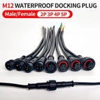 M12 Male-Female Waterproof Adapter 2/3/4/5 Pin - 20cm Length IP65 Cable Head for LED Bar/Neon Light Connection