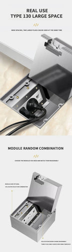 Hidden Floor Socket with USB Charging Ports, 304 Stainless Steel Underground Power Outlet, EU FR BR IL IT Standard, 130×130mm