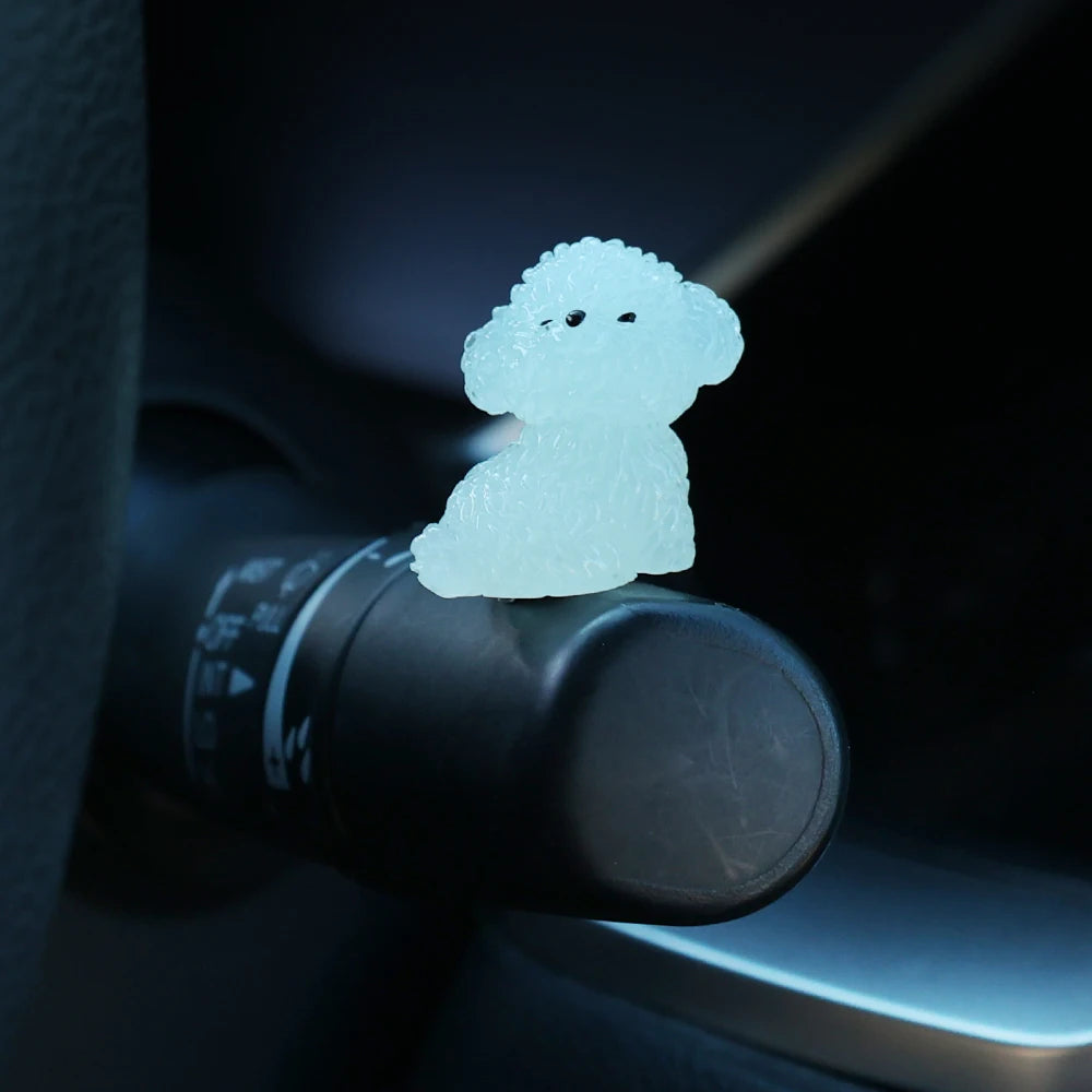 Luminous Cute Puppy Bichon Frise Small Ornaments Car Center Console Lighting Decoration Universal Cars Interior Accessories