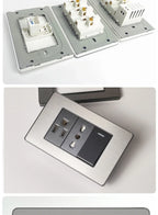 Stainless Steel Wall Socket 118x75mm Italian-Style with USB-C & Schuko Chilean Plug - Brushed Finish for Home/Office