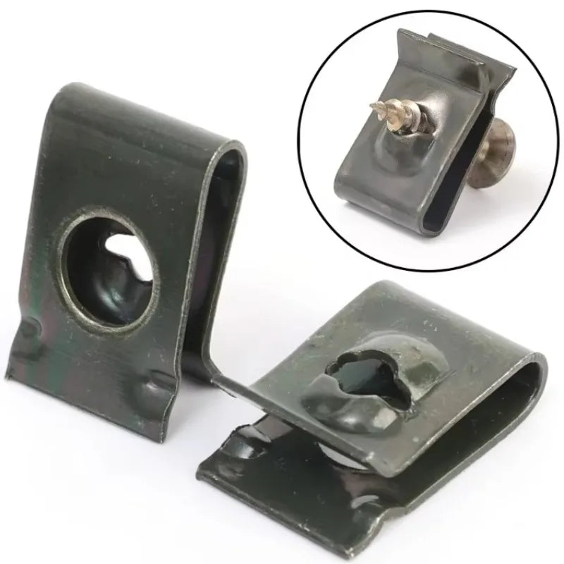 Car Metal Screw Fastener Clips U-Type Clip Anti-rust Iron Sheet Car Motorcycles Screw Buckle Bumper Protection Fastener Clips