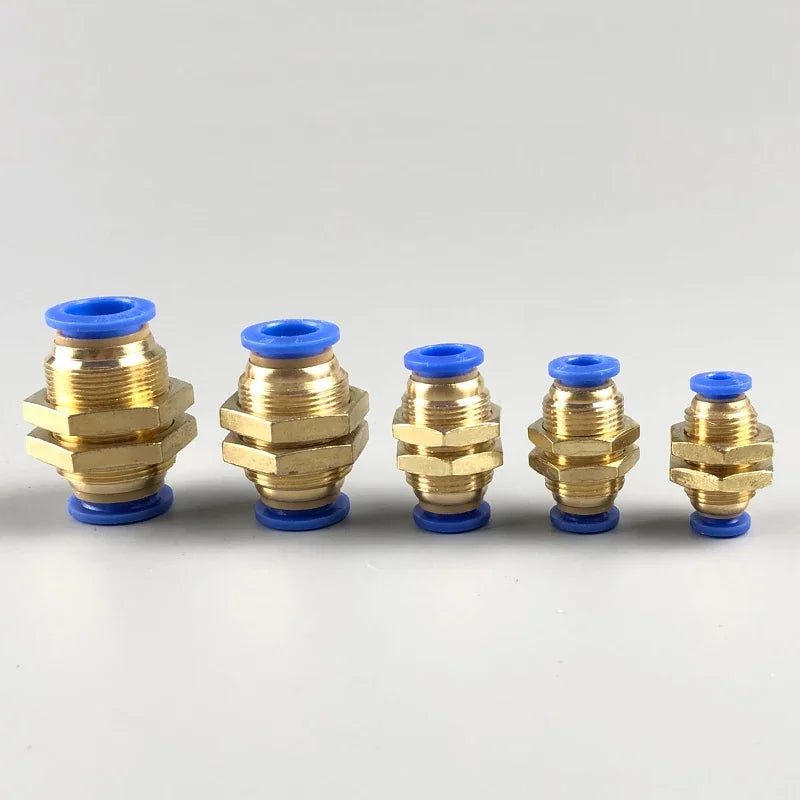 5PCS PM Push to Connect Fittings 4/6/8/10/12mm Bulkhead Union Quick Release Air Connector for 1/8-1/2" Thread Pneumatic Fittings