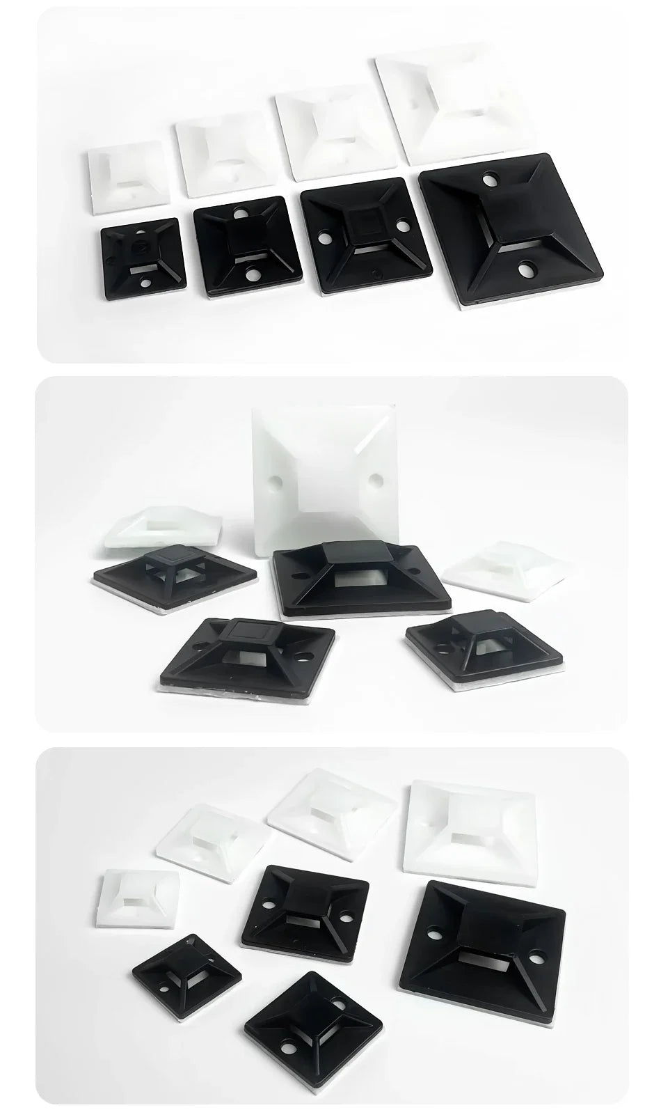 250/500/1000PCS Self-Adhesive Cable Tie Mounts, Strong Sticky Base Wire Holder Clips for Wall Fixing, Cable Routing Management