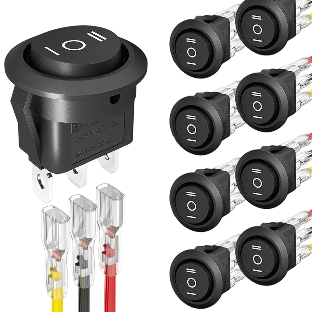 Mini Round Rocker Switch ON OFF 3 Pin SPDT AC DC 12V Auto Car Marine Boat Toggle Button 20mm Mounting Hole Snap in Control Kit