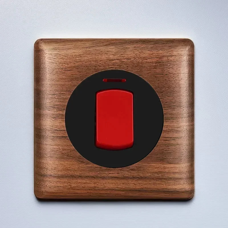 86x86mm Solid Wood Embedded Power Outlet - Childproof EU/RU/FR Socket, Fireproof Vintage Panel for Industrial & Villa Use