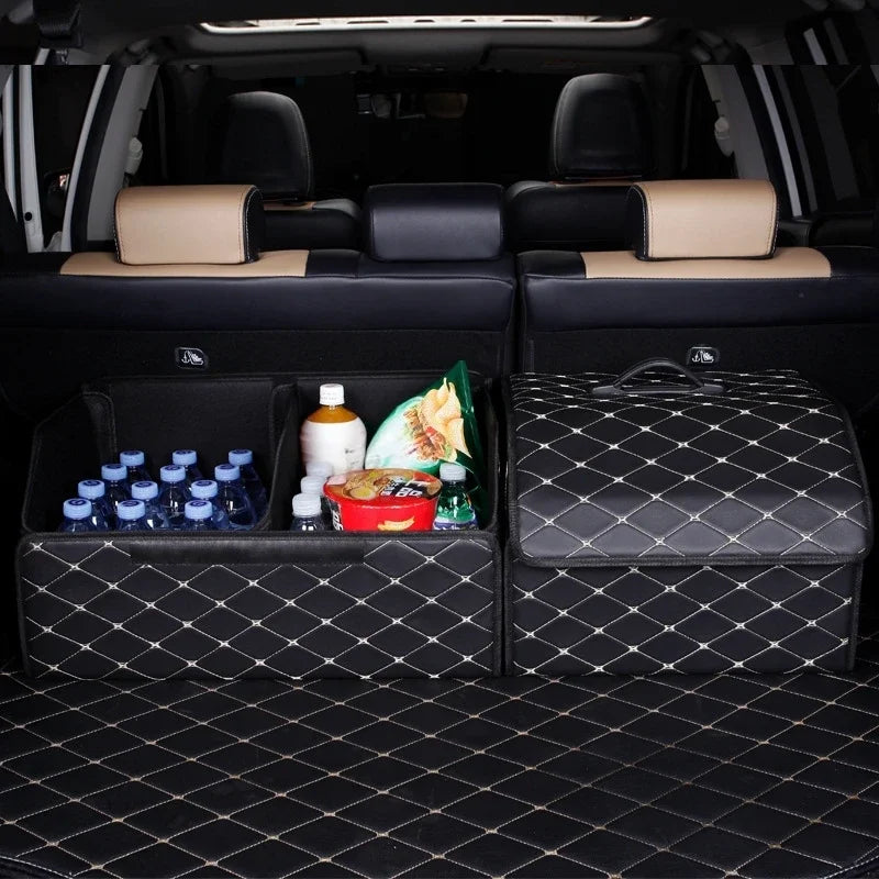 Foldable PU Leather Car Trunk Storage Box – Large Capacity, Waterproof, Durable, Velcro Fixed, Strong Load Built-In Handle Amagi