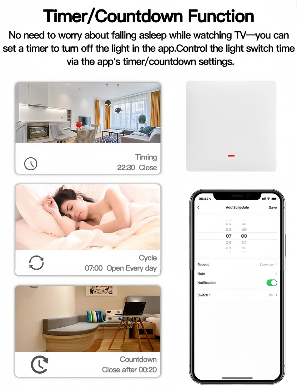 Tuya ZigBee Smart Light Switch No Neutral Wire No Capacitor Needed,1/2/3 Gang Wall Touch Interrupter Work with Alexa Google Home