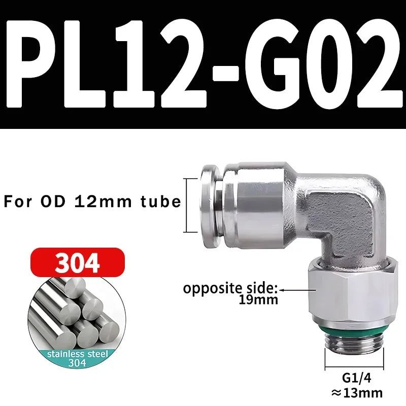 10/50/200PCS PL-G 304 Stainless Steel Trachea Quick Coupling Joint 1/8" 1/4" 3/8" 1/2" External G Thread Elbow Pneumatic Fitting