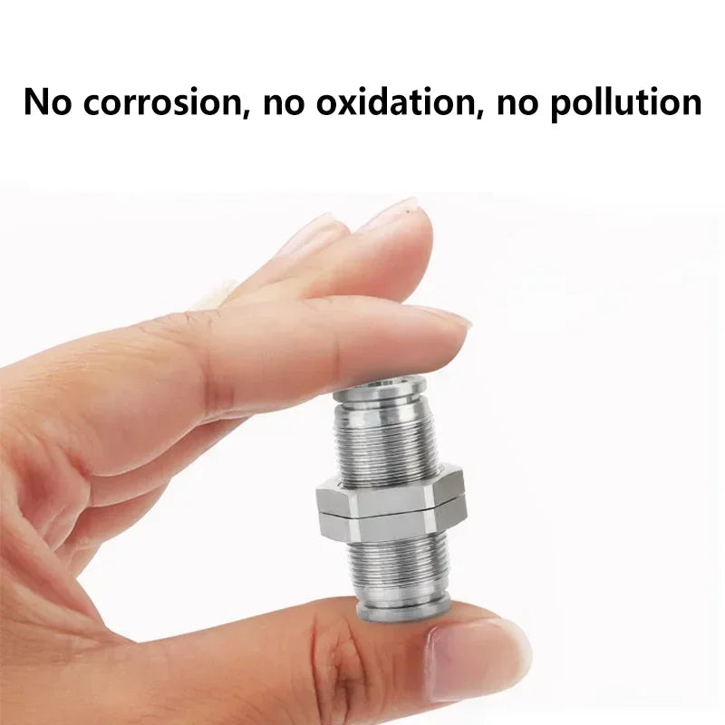 PM Type 304 Stainless Steel Bulkhead Pneumatic Connector, Push-In Hose Fitting 4mm–16mm for Air, Gas and Fluid Pipe Connection