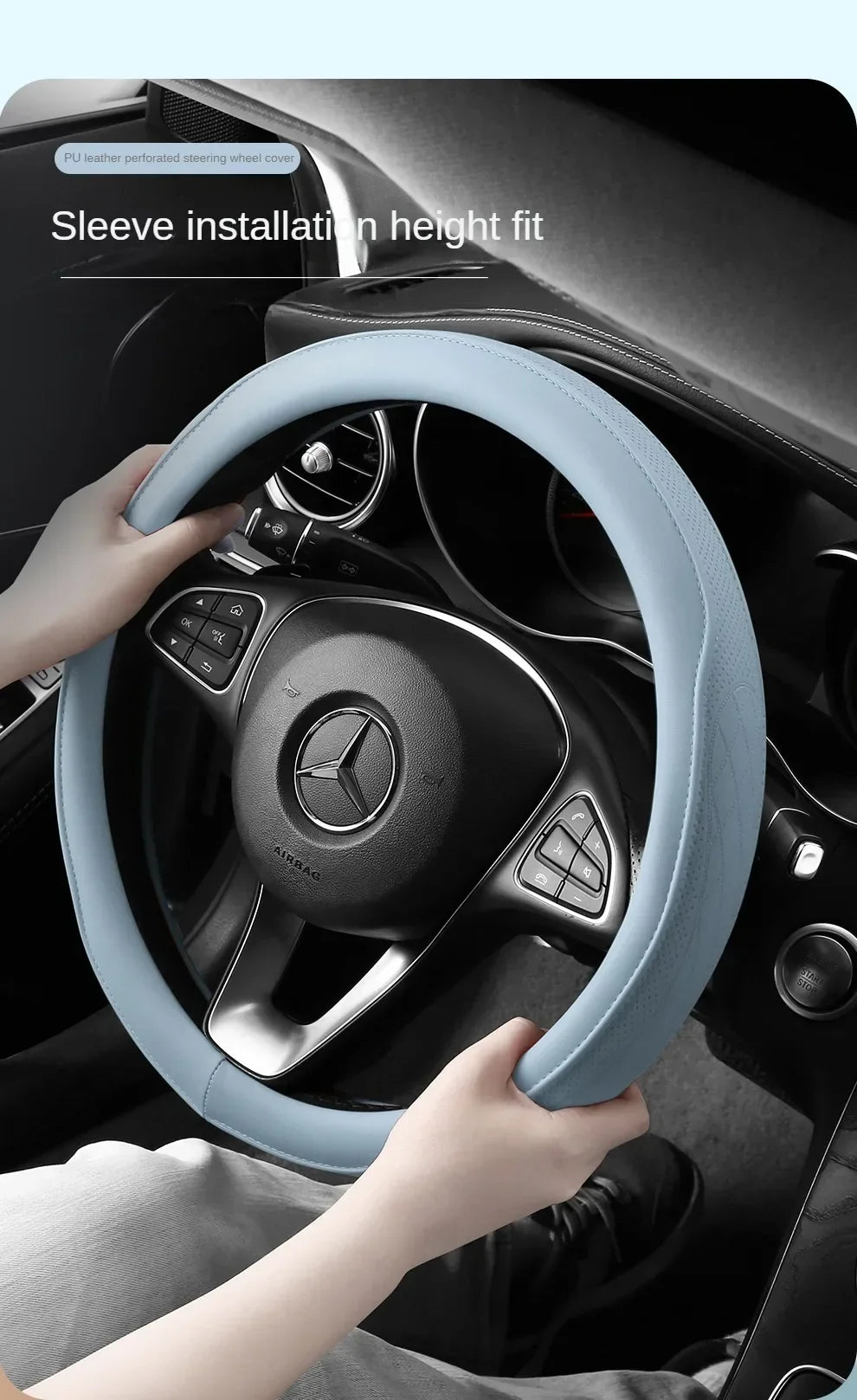 Napa Leather Perforated Patchwork Car Steering Wheel Cover, Non-slip, Breathable, Universal 15 Inch (Approx. 38.1cm) Amagi