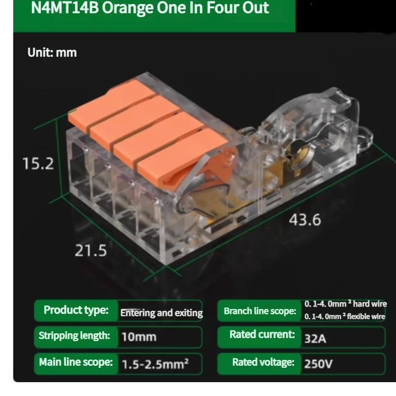 T-Type No-Stripping Quick Wire Connector Terminal Block ,Wire Splitter/Combiner Fast Connector for Household Electrical Wiring