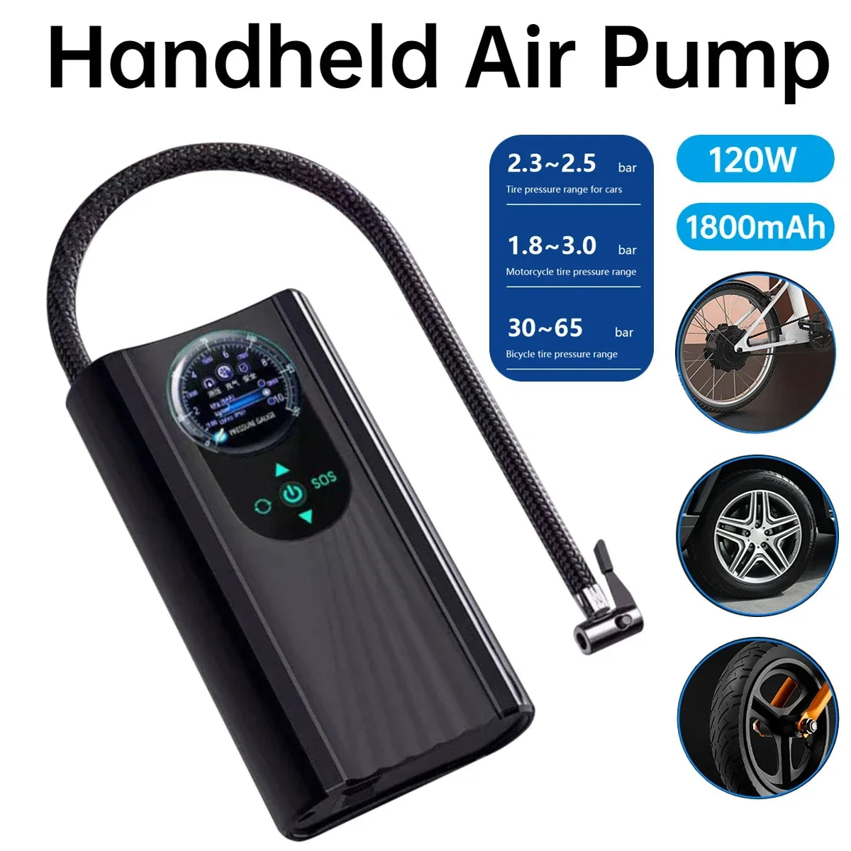 Car Air Compressor 120W 12V Mini Air Pump High Precision Portable Tyre Inflator Electric Motorcycle Pump for Motorcycle Car Bike