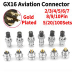 5/20/100 Sets Gold Plated Male&Female Docking Aviation Plug Circular Connector GX16 2 3 4 5 6 7 8 9Pins Electric Wire Connector