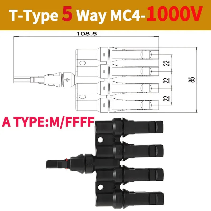 1/5/20/100 Sets PV T Branch Photovoltaic Solar Connector 1000V 30A Male Female 1 To 2/3/4/5/6 PV Plug 2/3/4/5/6IN 1OUT Adapter