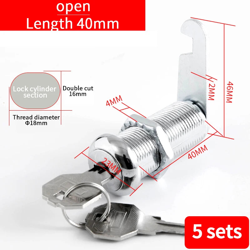 Cabinet Cam Lock Set, 5 Pack Two-Sided Keyed Alike 16MM-30MM Cylinder Cam Locks Secure Mailbox File Drawer Compartment Lock