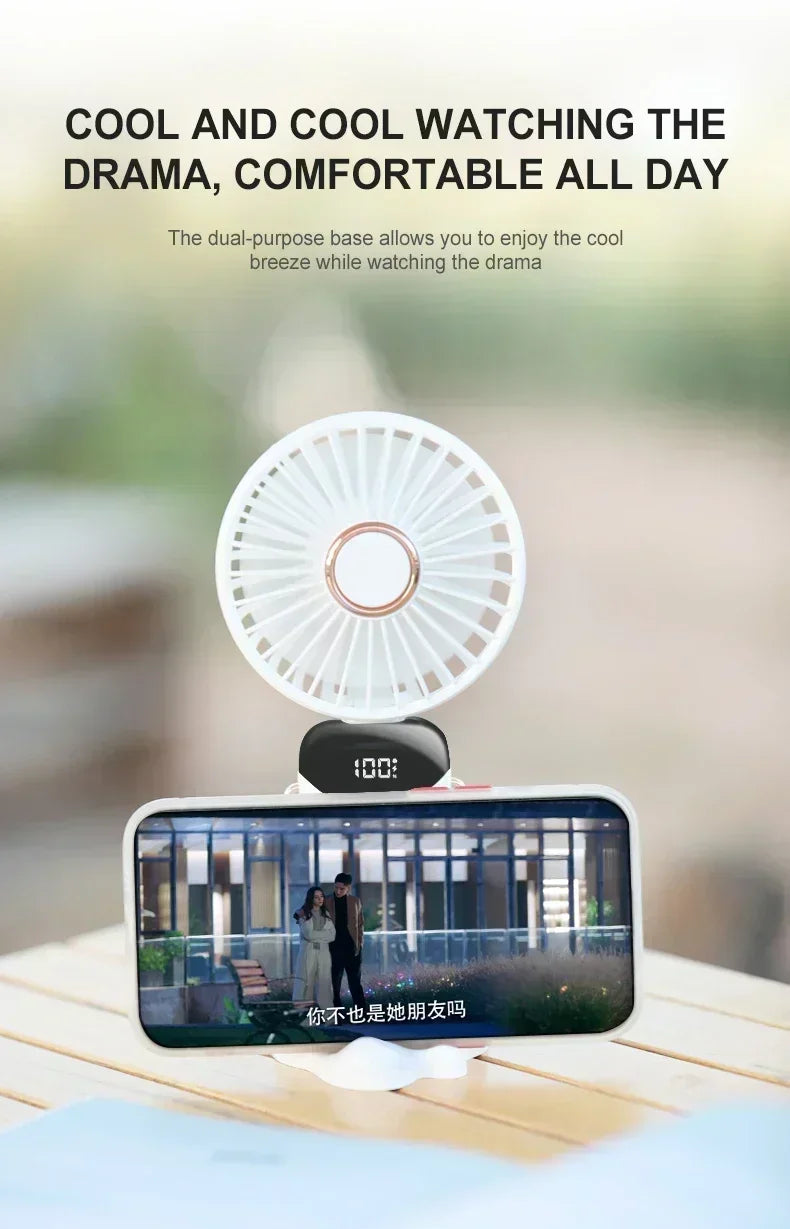 Car 3 in 1 Portable Fan Handheld Neck Desk Fan 5 Speed Digital Display Ultra Quiet Makeup Fan for Women Desktop Clip Office Amag