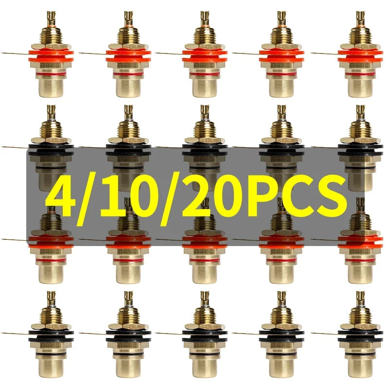 4/10/20PCS RCA Plug & Jack Set, Brass Gold-Plated Audio Connectors for Preamp, DIY Projects, Home Theater Sound Systems