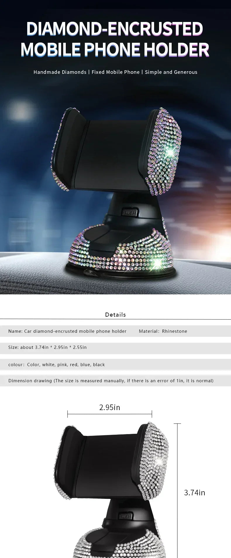 Diamond Cell Phone Holder for Car Phone Mount Pink Flexible Table Stand Mount Bling Accessories Interior Woman Worldmum Amagi