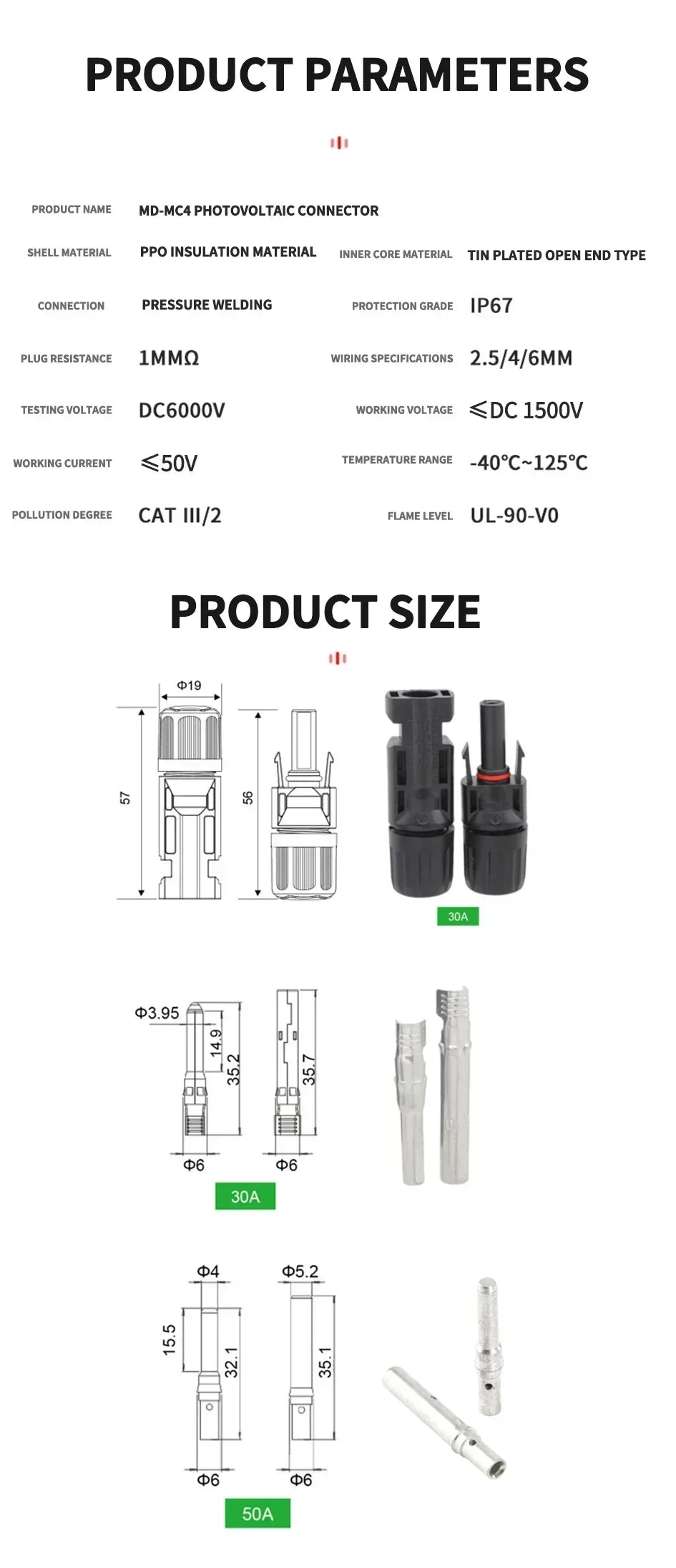 1/5 Sets Photovoltaic Solar PV Connector IP67 Y/T Type 30A 1000V 3-7 Way Branch Kit for PV/MC Cable 2.5/4/6mm² Battery Module