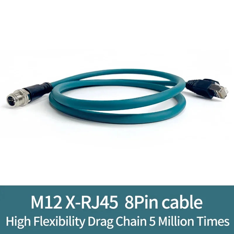 M12 X-Code 8Pin Male to RJ45 Gigabit Ethernet Cable 10Gbps IP67 Shielded - Industrial CAT6A Network Wire for Robotics & Harsh